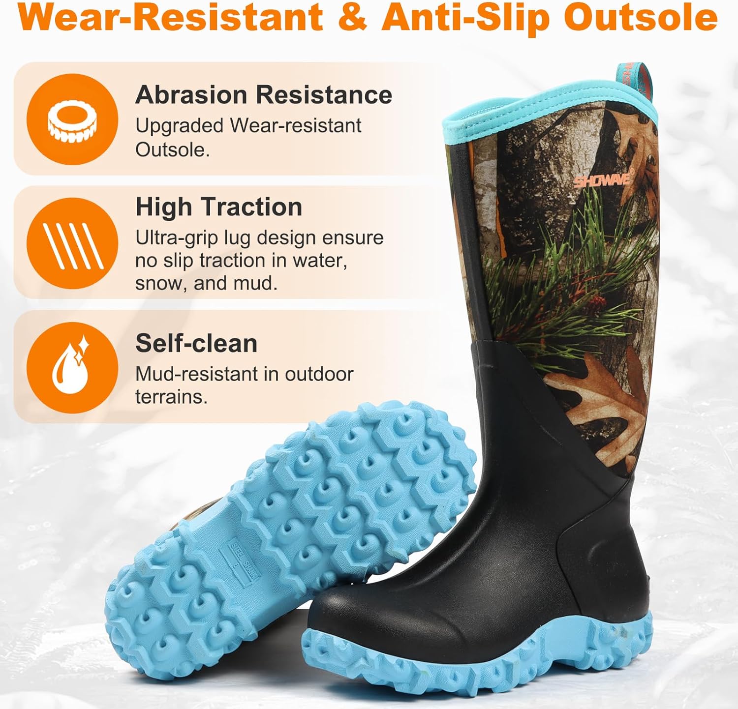 Showave Women's Rain Boots Tall Insulated Rubber Boots for Women Neoprene Waterproof Boot Durable Mud Boot for Gardening Farming Fishing - Image 5