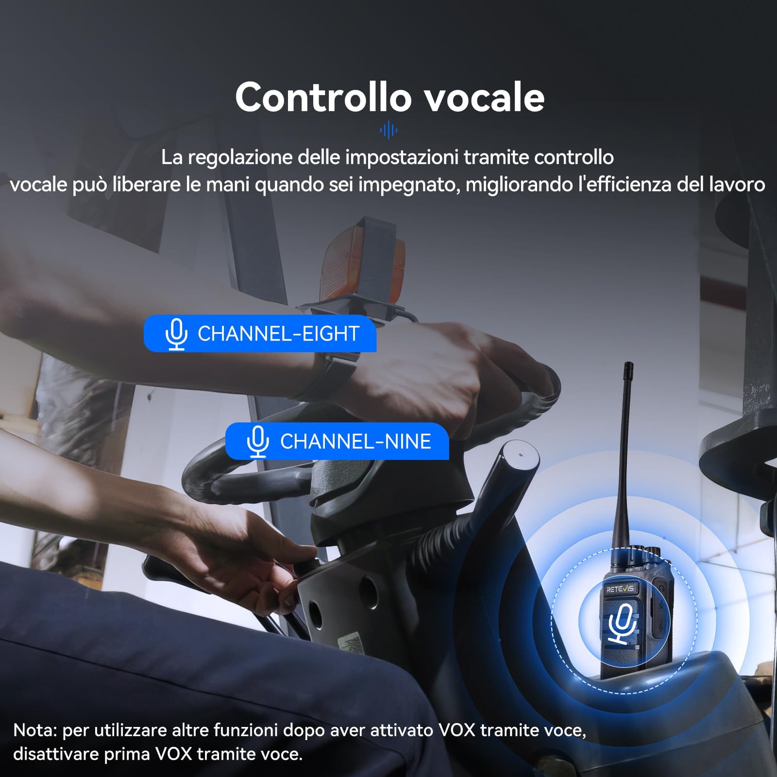 Retevis C64 Walkie Talkie Lunga Distanza, Radio Bidirezionali con Riconoscimento Vocale Intelligente, Riduzione del Rumore, Radio Portatile con Auricolare per Ristoranti, Hotel (Nero, 4 Pezzi)