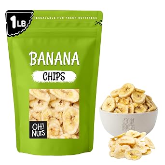 Oh! Nuts Dried Banana Chips - Sweetened Dehydrated Banana Chips - 1 lb - Bulk Bag for Snacking and Baking