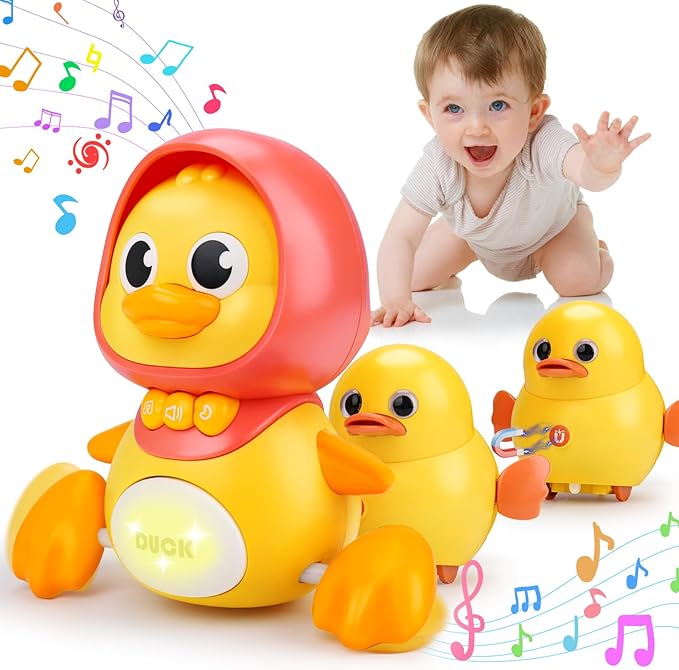 Baby Toys 6-12 Months Musical Duck Toy Set 3 4 5 6 7 8 9 10 Month Old Tummy Time Infant Newborn Crawling Moving Light Up Toys for Babies 9-12-18 Months Birthday Shower Gifts for 1 Year Old Boy Girl