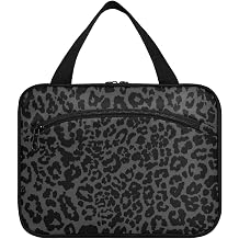 Toiletry Bag Black Leopard Print Hanging Makeup Organizer Water Resistant Cosmetic Bag