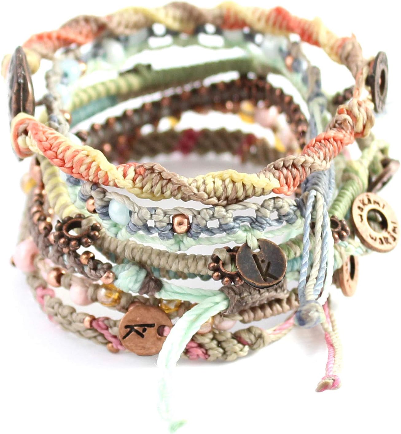 Wakami Boho Earth Charm Bracelets | Braided Beaded Stackable Waterproof Women's Jewelry | Fair Trade Handmade & Valentine's Gifts for Women and Men
