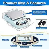 Vista 2 de Lab Scale 5000g x 0.01g, High Precision Digital Analytical Balance, 0.01g Accuracy Electronic Scale with Backlit LCD, for Laboratory, Kitchen