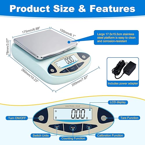 Miniatura 2 de Báscula de laboratorio 176.37 oz x 0.00 oz, balanza analítica digital de alta precisión, escala electrónica de precisión de 0.00 oz con pantalla LCD