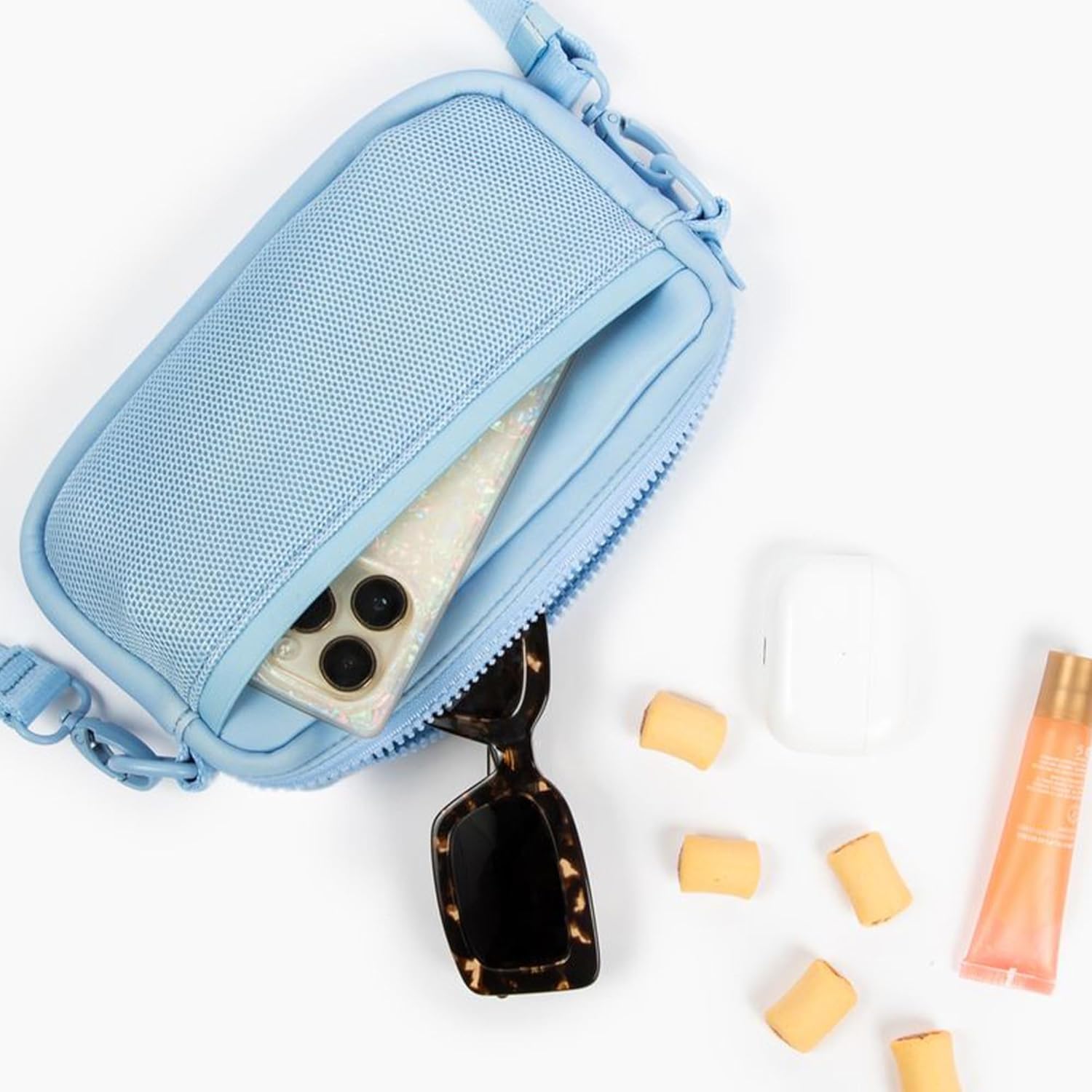 Lucy & Co. Crossbody Treat Bag, Pet Treat Pouch, Fanny Pack, Shoulder Bag, Wear 3 Ways, Hidden Poop Bag Dispenser, Zip Dog Snack Pocket, Phone Pocket, Dog Accessories (Denim Blue)