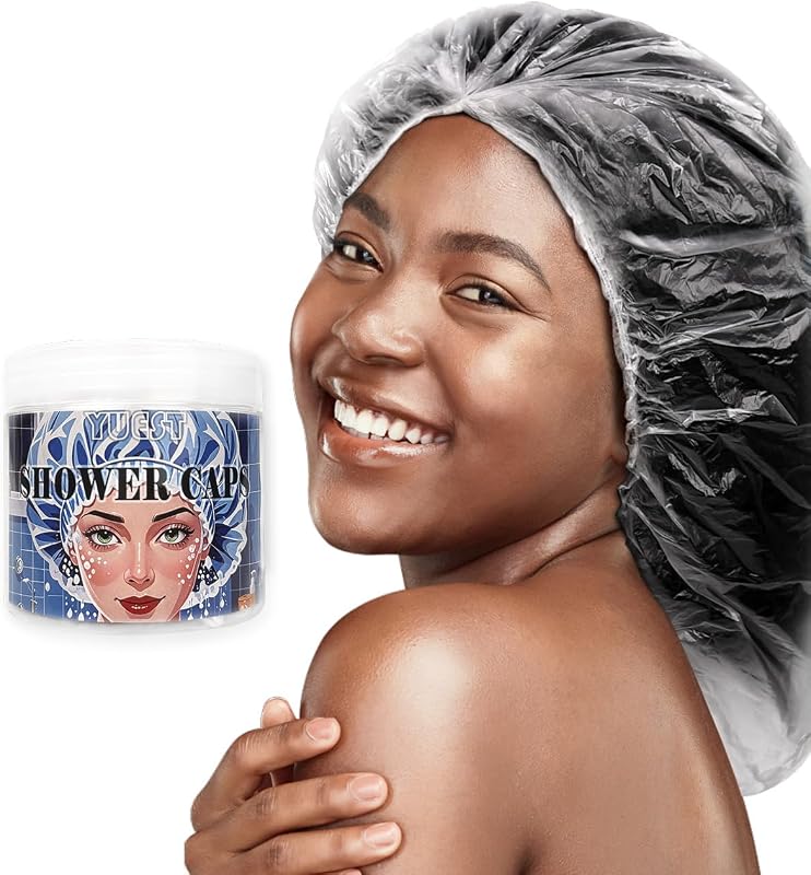 Touca de banho descartável transparente Yuest, tamanho extragrande, para cabelos longos, pacote com 30