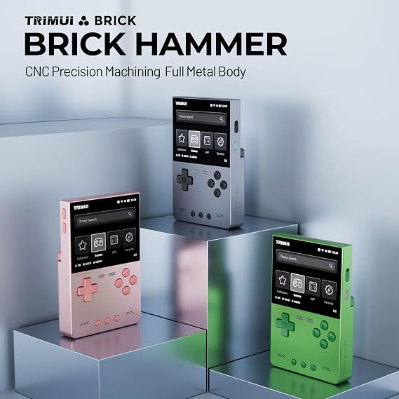 Trimui Brick Hammer Handheld Game Console with 3.2 inch IPS Screen and 3000mAh Battery, Retro Video Games Console with Pre-Installed 64GB TF Card and WiFi Function (Rose Gold)