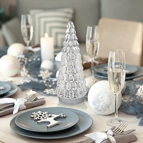 Miniatura 4 de SHMILMH Árbol de Navidad de cristal de mercurio plateado, pequeño árbol de Navidad de mesa con luz, funciona con pilas, mini árbol de Navidad para