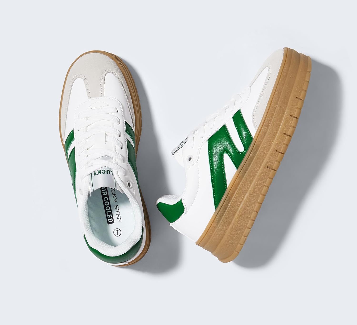 LUCKY STEP Women's Platform Gum Thick Sole Fashion Sneakers Classic Retro Rubber Low Top Casual Tennis Skate Walking Shoes