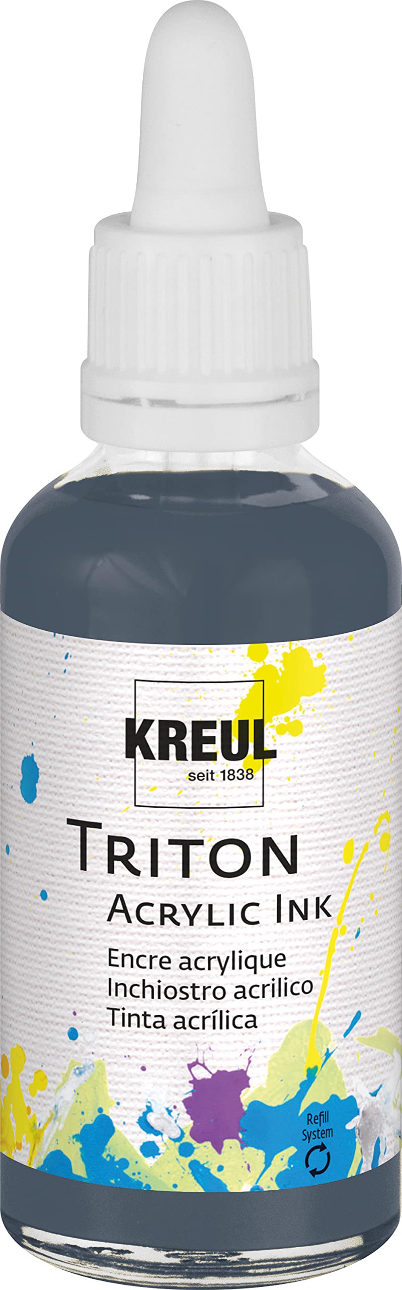 Kreul 17429-Inchiostro Acrilico Triton, Argento, 50 ml in Vetro con pipetta per dosare e mescolare, Alta intensità di Colore, Essiccazione Opaca Come la Seta, per Tela e Carta, Silver