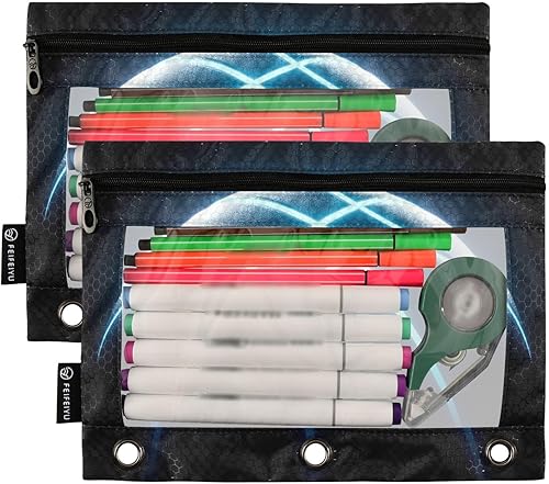 Miniatura 2 de Kigai Carpeta de baloncesto negra con 3 anillos, estuche con cremallera y bolsa transparente para lápices, paquete de 2 unidades para organizar la