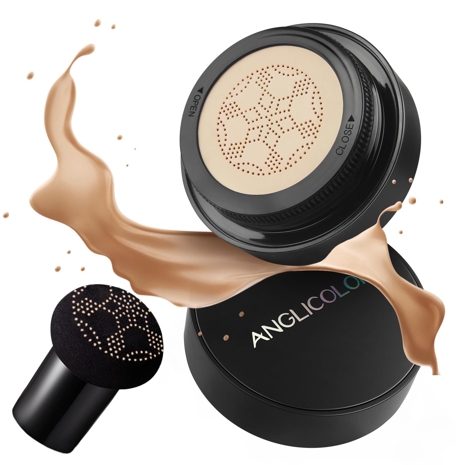 Anglicolor CC Cream,Cushion Foundation,Mushroom Head Air Cushion CC Cream,Long Lasting,Waterproof Flawless Foundation Full Coverage,CC Cream Foundation for Mature Skin (04#Buff Beige)