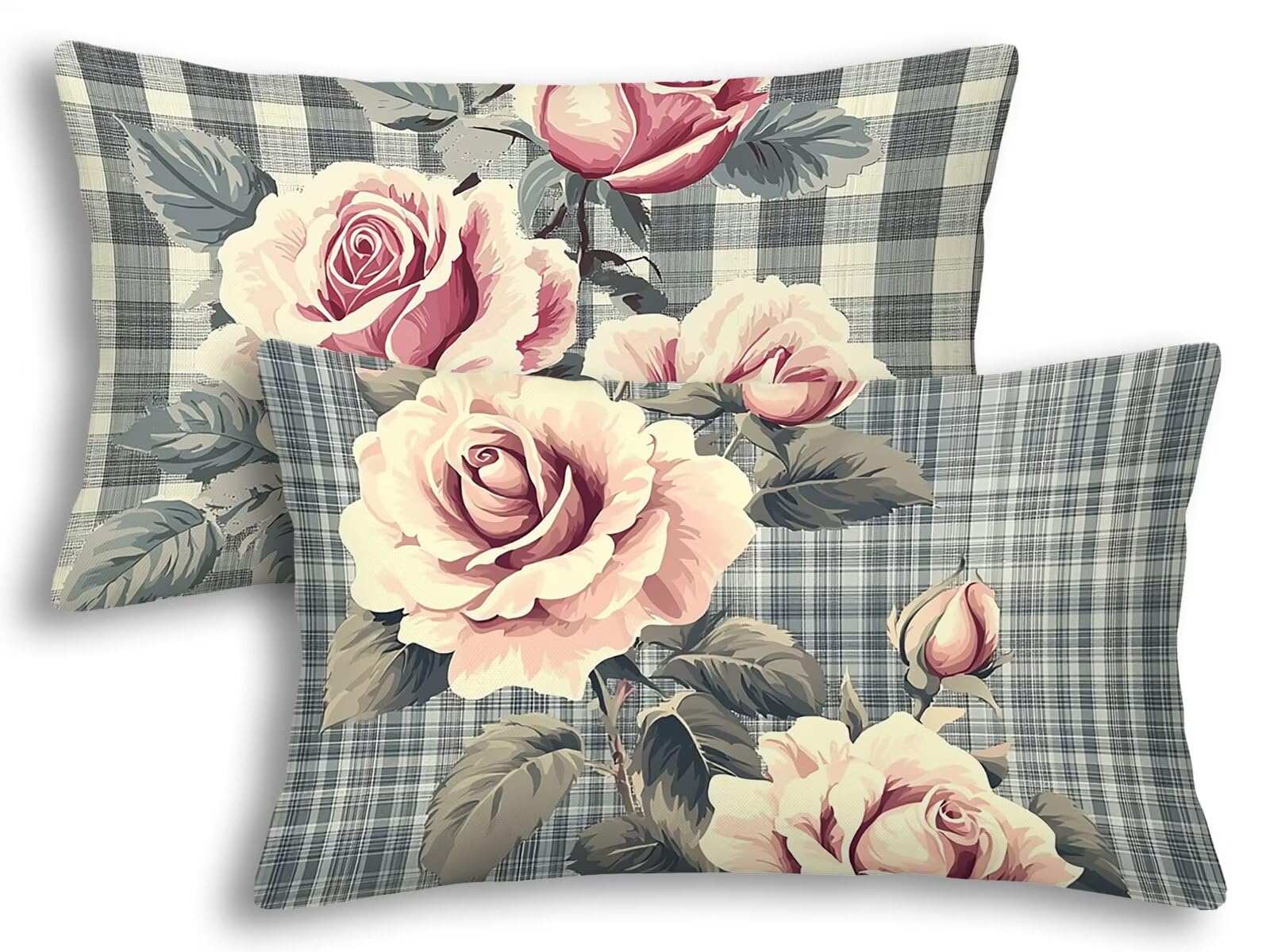 Taie oreiller 40x80 gris et rose lot de 2 pour canapé et salon