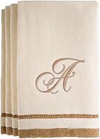 CreativeScents Monogrammed Fingertip Towels Set of 4 - Initial A Ivory, 100% Cotton Extra Absorbent 11x18 Inch Embroidered Hand Towels for Bathroom Kitchen