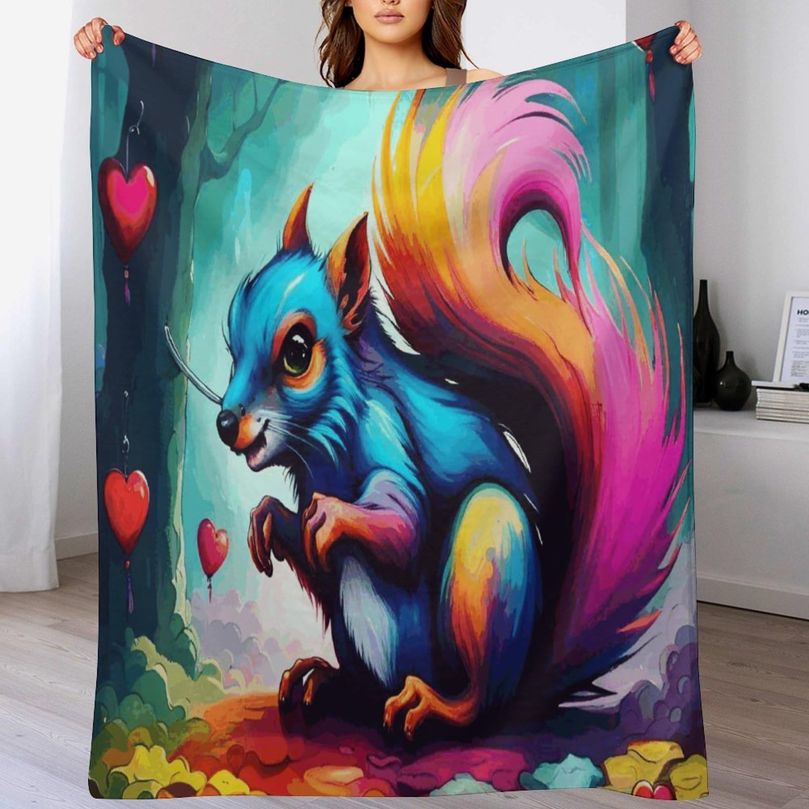 Couverture polaire écureuil anti-froid en flannel douce pour lit et canapé