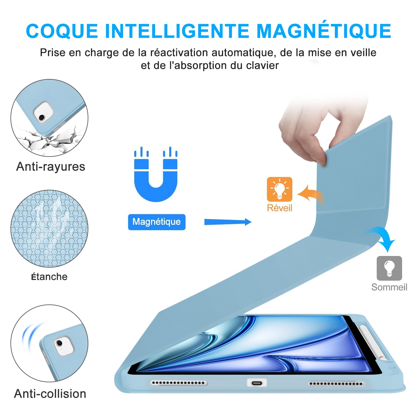 SENGBIRCH Coque Clavier pour iPad Air 13" M4 2026/M3 2025/M2 2024, AZERTY Français Trackpad Clavier Détachable sans Fil Bluetooth - Étui iPad Air 13 Pouces M3/M2, Blu Chair