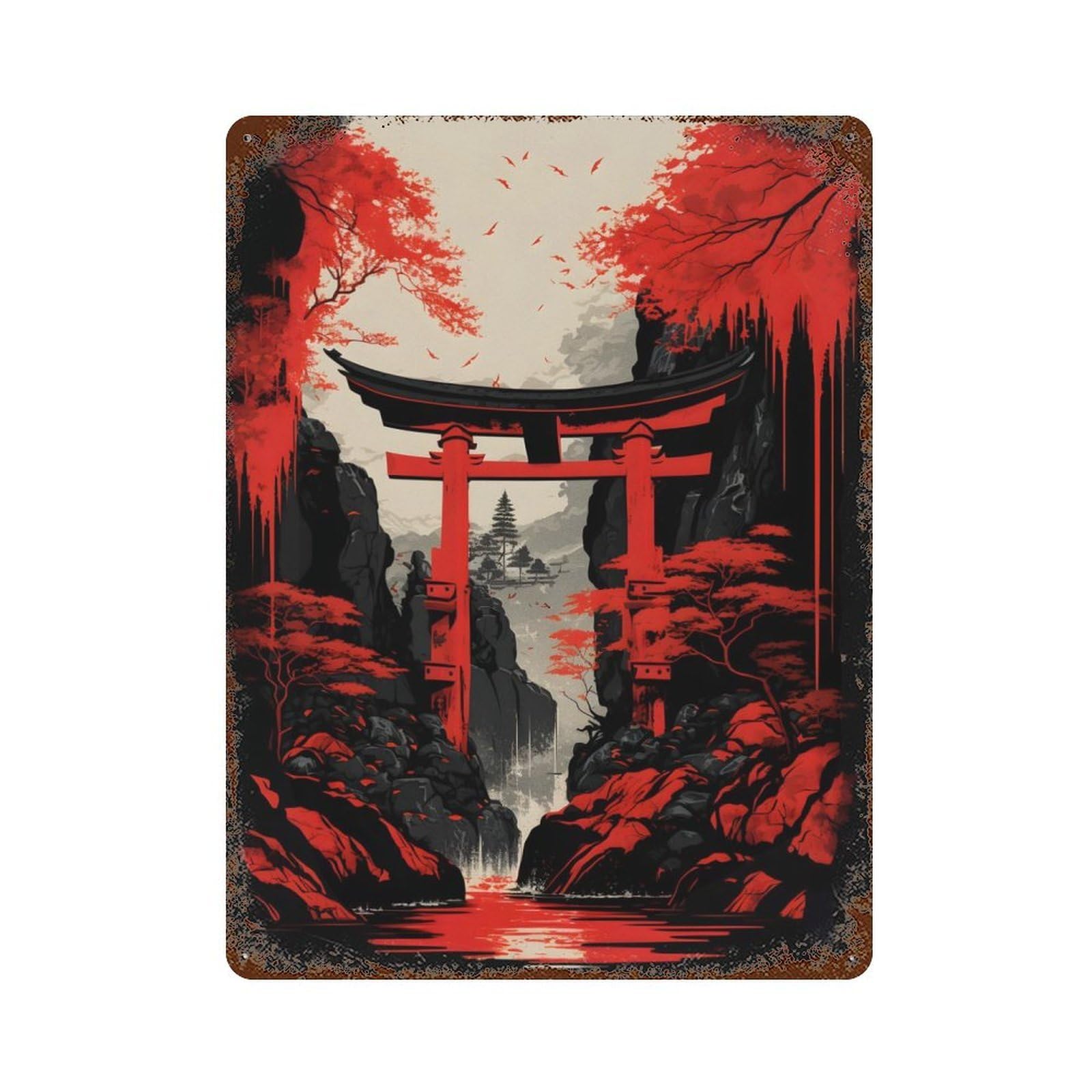 Torii Gate 2 Decorative Tin Sign 15.7"x11.8", for Farmhouse, Kitchen And Entryway Decor, Shabby Chic Decor