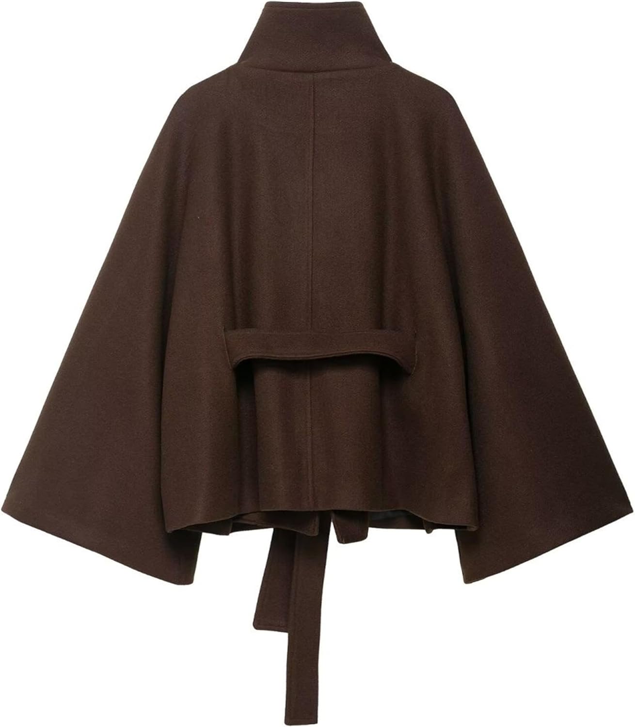 OPCAKM Women's Batwing Sleeve Poncho Coat Oversized Winter Pea Coat Stand Collar Cropped Cape Jacket with Belt - Image 5