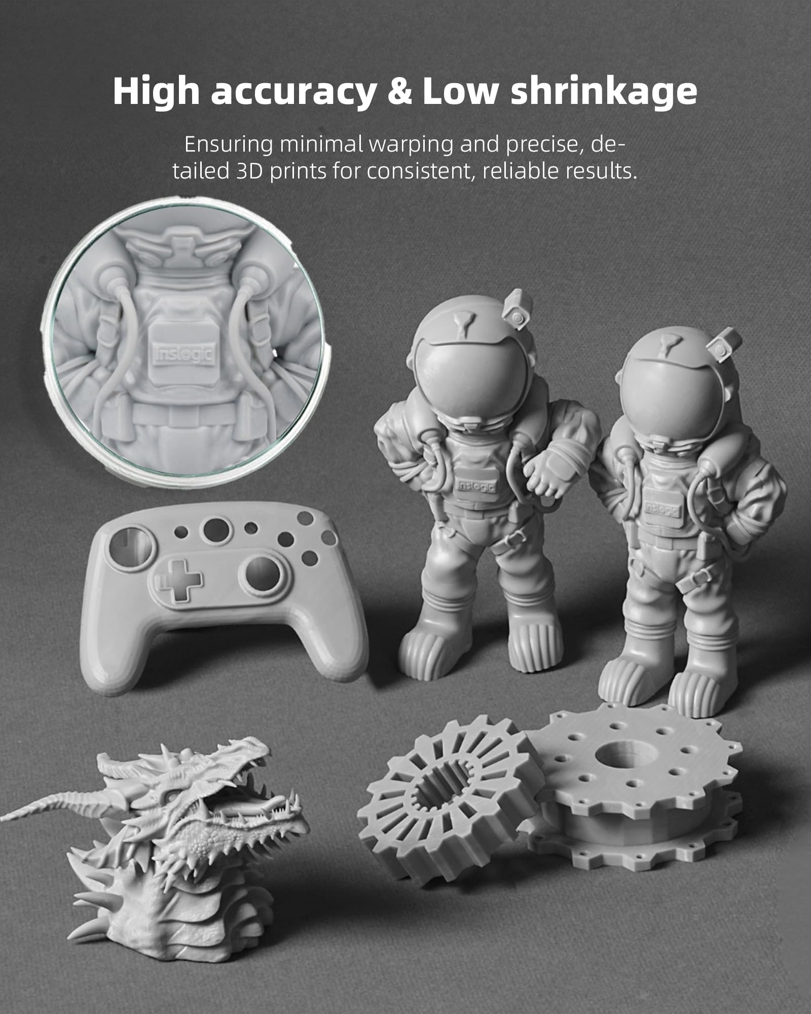 Inslogic Żywica do drukarki 3D, Standard Pro Resin 405nm UV-Curing 3D Resin do druku LCD/DLP/SLA 3D, wysoka precyzja, niski skurcz i szybkie utwardzanie (ciemnoszary, 1kg)
