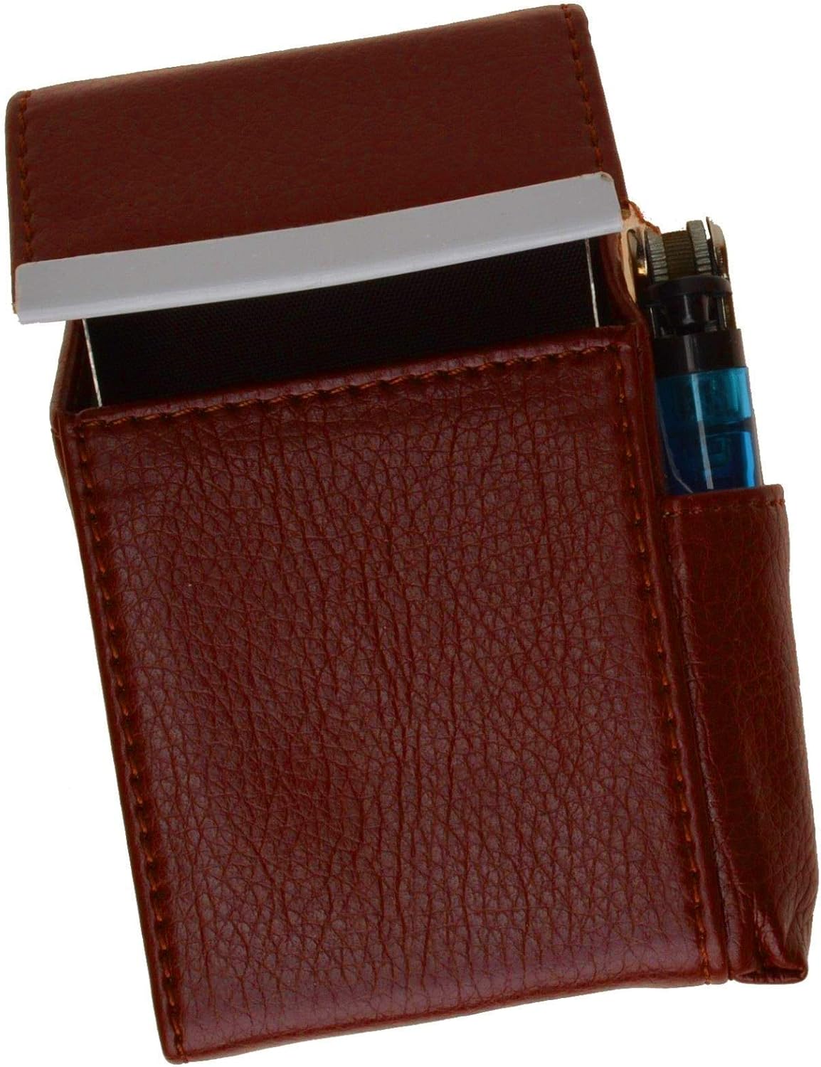 NEW LIGHTER HOLDER FRAMED SMOKE CARRYING CASE GENUINE LEATHER CIGARETTE TOBACCO
