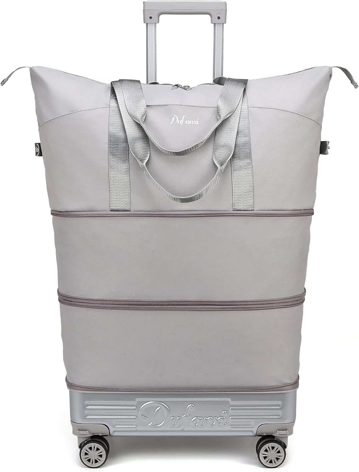 Expandable Foldable Travel Bag with Detachable Wheels & Telescopic Handle, Large Waterproof Rolling Duffel Tote for Women and Men (Grey)