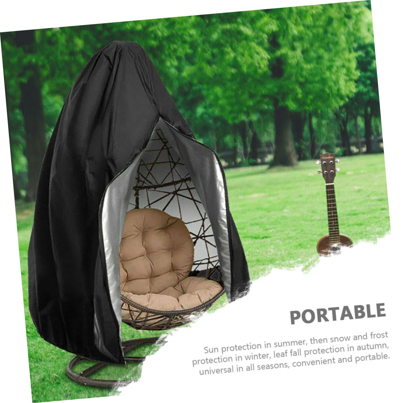 Housse Imperméable pour Fauteuil Suspendu de Jardin Protection Anti-poussière avec Fermeture Éclair Résistante Vent pour Mobilier Extérieur Patio