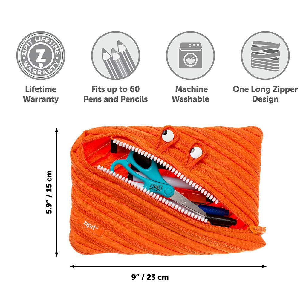 ZIPIT Monster Large Pencil Case for Boys | Pencil Pouch for School, College and Office | Pencil Bag for Kids (Orange) - Image 4