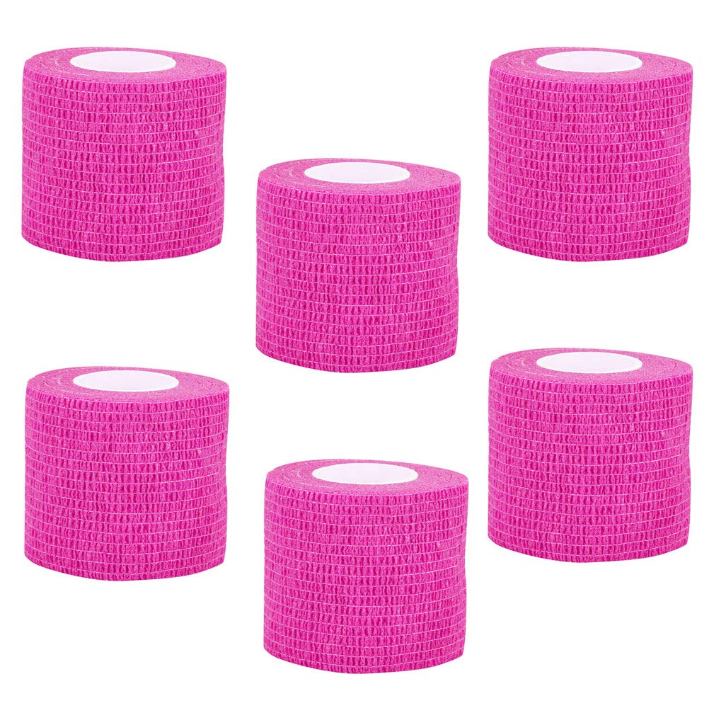 VideoPUP Tattoo Grip Cover Wrap, 6PCS Disposable Cohesive Elastic Bandage Handle Grip Tube for Tattoo Machine Accessories (Phosphor Pink)
