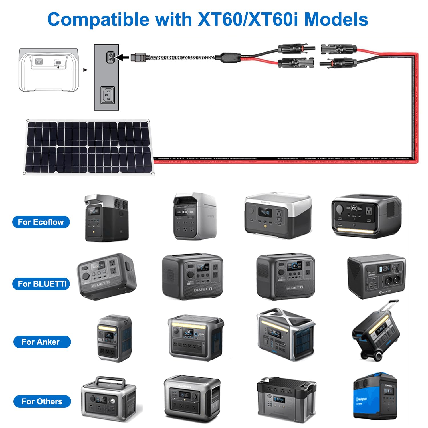 KFD Solar XT60i Verlängerungskabel 5m Solarkabel für Anker SOLIX C1000 C2000 Gen 2 ECOFLOW Delta 3 Plus River Extension Cable AFERIY DJI Power 1000 V2 BLUETTI Charging Cable Solar Plug to XT60