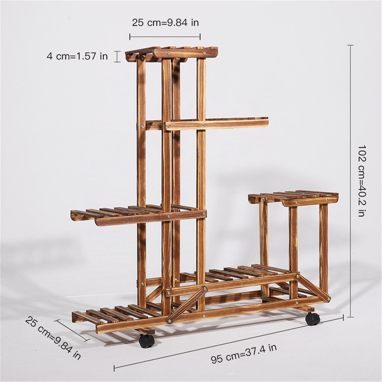 unho Estanteria para Macetas Ruedas Exterior Interior, Soporte para Plantas de Madera con 6 Niveles Estante Decorativo para Macetas para Oficina Jardín Patio Balcón Salón 95 × 25 × 102cm