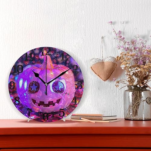 Miniatura 2 de KLL Neon Pink Pumpkin 90s Y2k Aesthetic 10 Inch Round Wall Clock Retro Non Ticking Indoor for Office Farmhouse Office relojes de pared para cocina