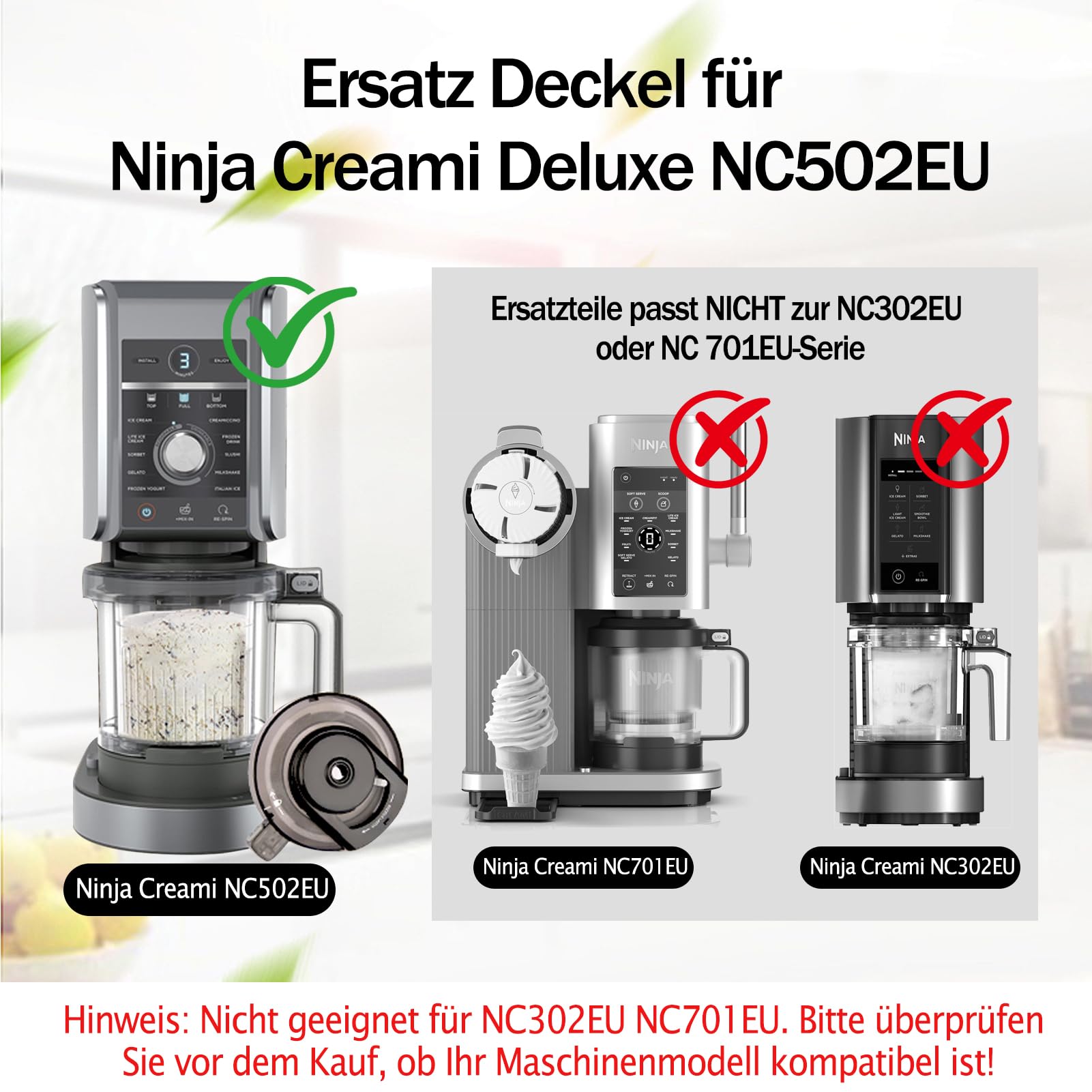 Zapasowa pokrywka do maszyny do lodów Ninja Creami Deluxe NC500 NC501EU, zewnętrzna pokrywa skorupy, szczelna, zapasowa, kompatybilna z Ninja Creami NC501EUSerie (bez wiosła), do maszyn do lodów Ninja