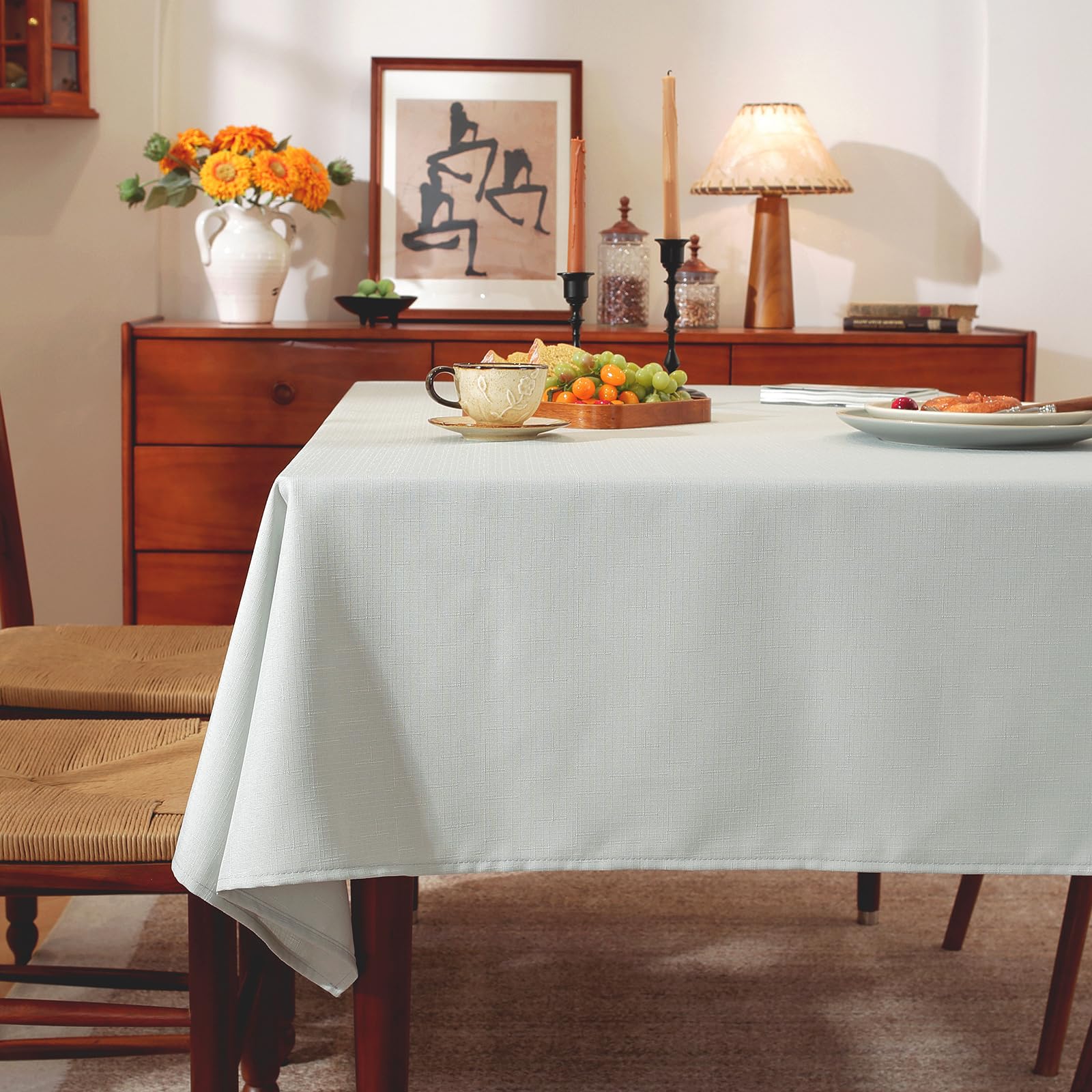 meioro Wipe Clean Table Cloth, Wipeable Waterproof Tablecloth Water Resistant Tablecloths, Dining Table Cover Table Protectors for Home Party Coffee Decorations Outdoor Covers (Light Grey, 130x180cm)