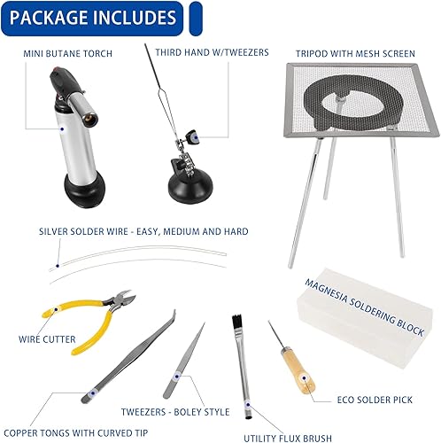 Miniatura 6 de Kit de soldadura de joyería estándar con alambre de soldadura de plata y kit de antorcha de butano para proyectos de fabricación de joyas y