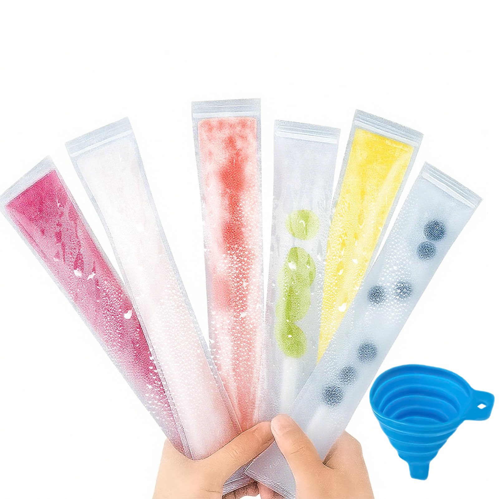 200 Bolsas para Polos Flash Helado DIY (5.5x28cm) + 1 Embudo Plegable | Moldes para Helados Caseros Sin BPA, Bolsas de Plástico Desechables para Postres Congelados y Meriendas Infantiles