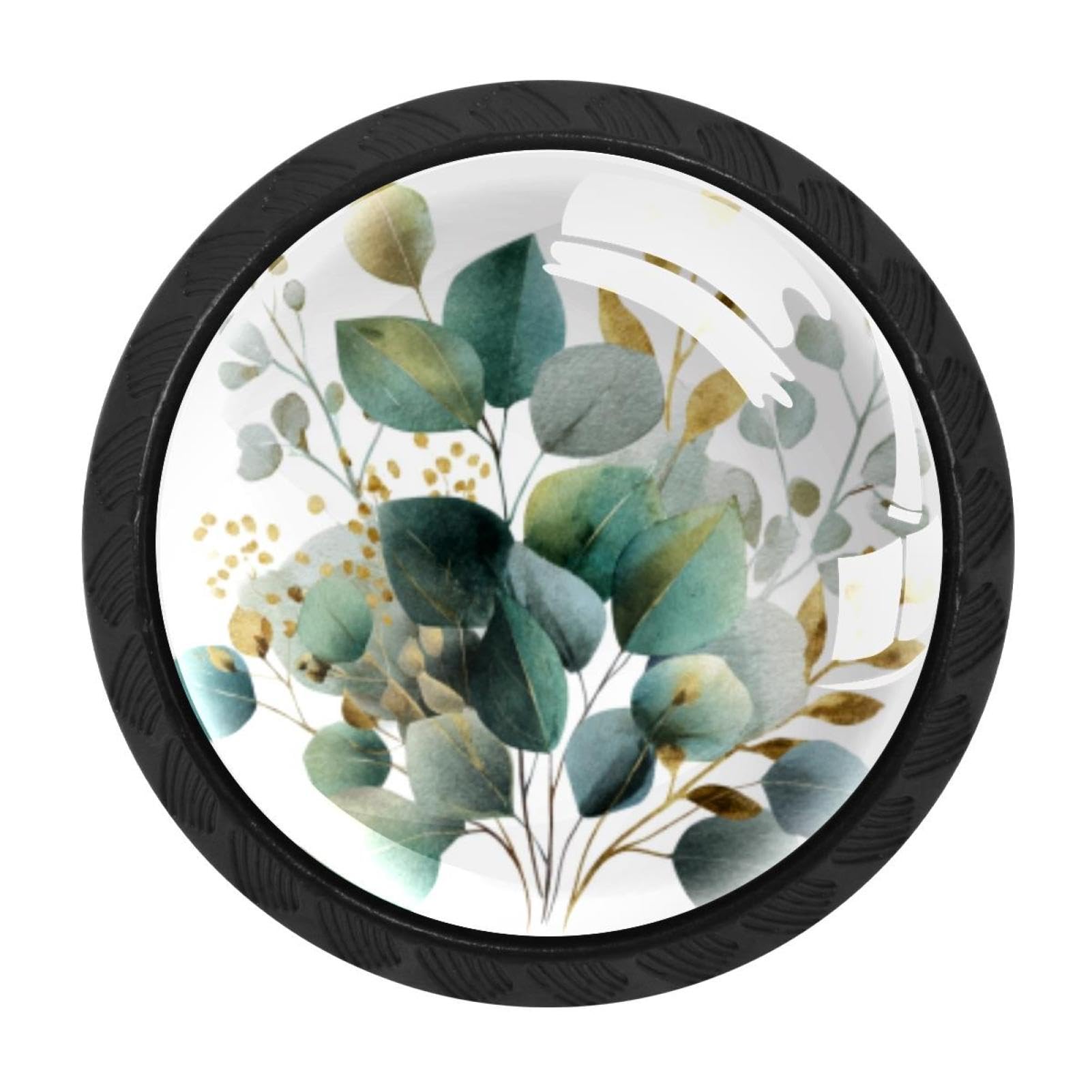 CHENZZZZ 4 Pack Black Green and Gold Leaf Branches (8) Drawer Knobs, Cabinet Knobs Round Glass Knobs for Kitchen Cabinet Hardware Bathroom 35MM