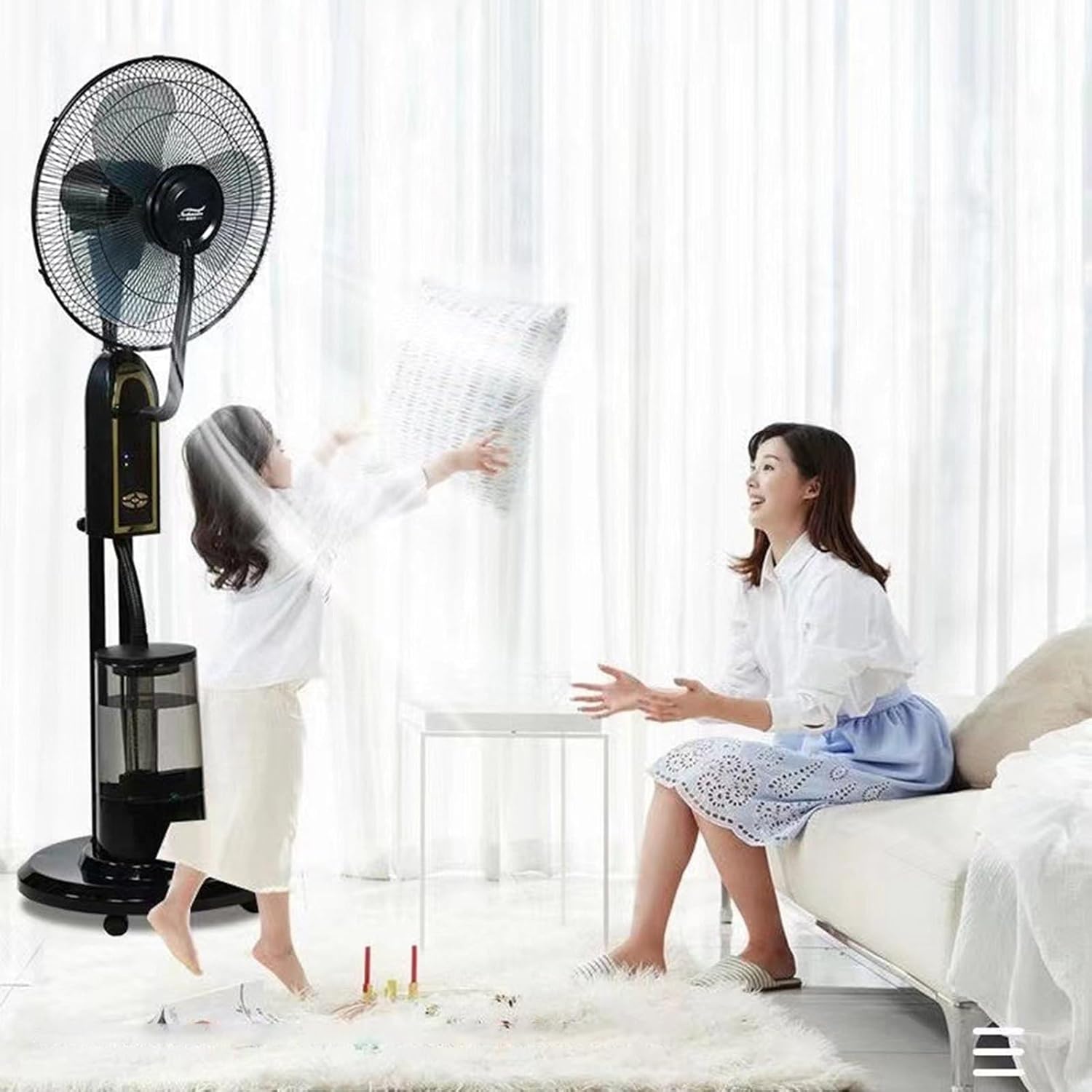 16in Misting Fan With Remote Control, Cool Mist Fan With 4L Water Tank, 90 Degree Oscillation, 3 Cooling Speeds, for Office Outdoor Camping Bedroom