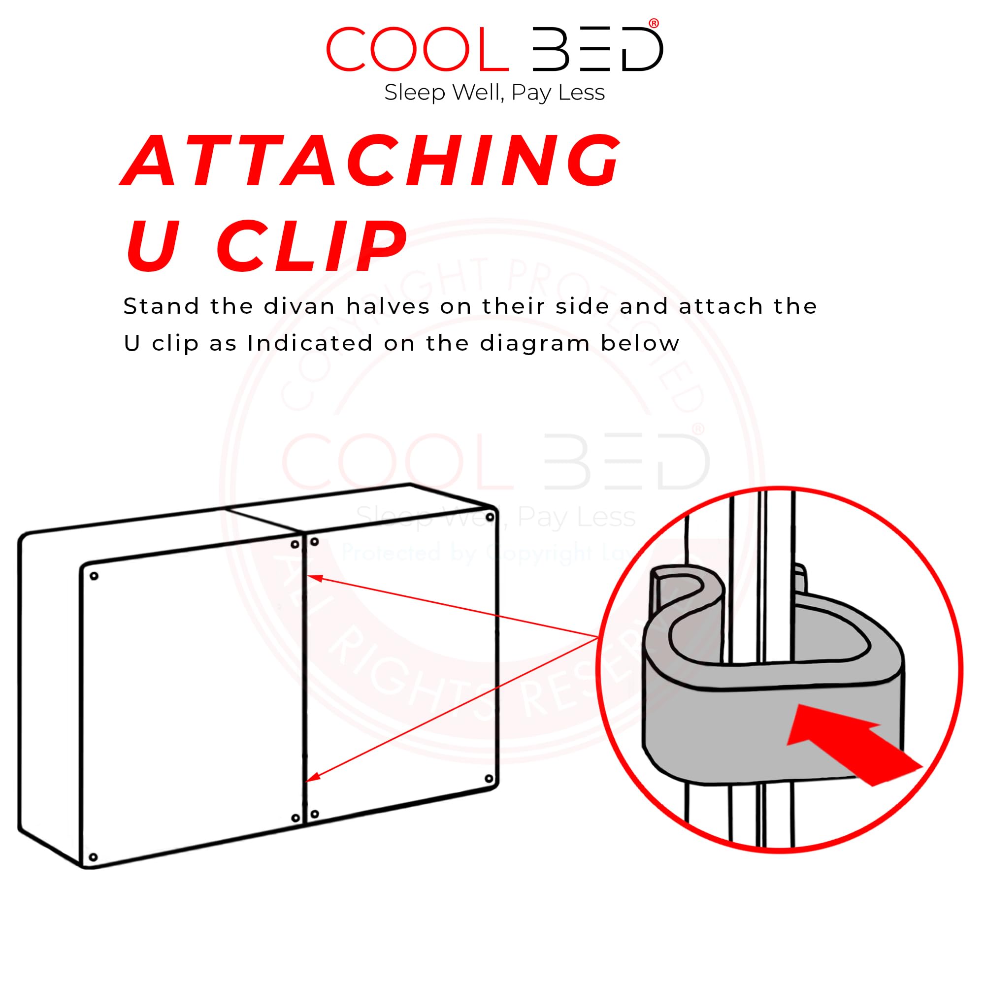 COOL BED 2 x Metall-U-Clips zum Verbinden von Diwan-Bettgestellen oder Ottoman-Bettgestellen (2 x Metall-U-Clips)