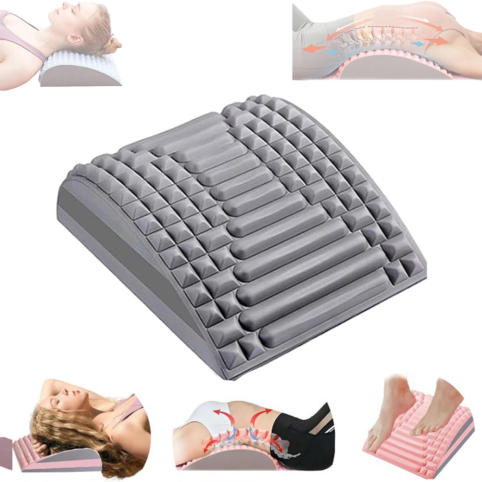 Lyoveu New Life Back Extender，spine Pal，Refresh Neck and Back Stretcher, Back Neck Cracker for Lower Back Pain Relief, Back Stretcher Pillow,back Neck Cracker for Lower Back Pain Relief-Grau