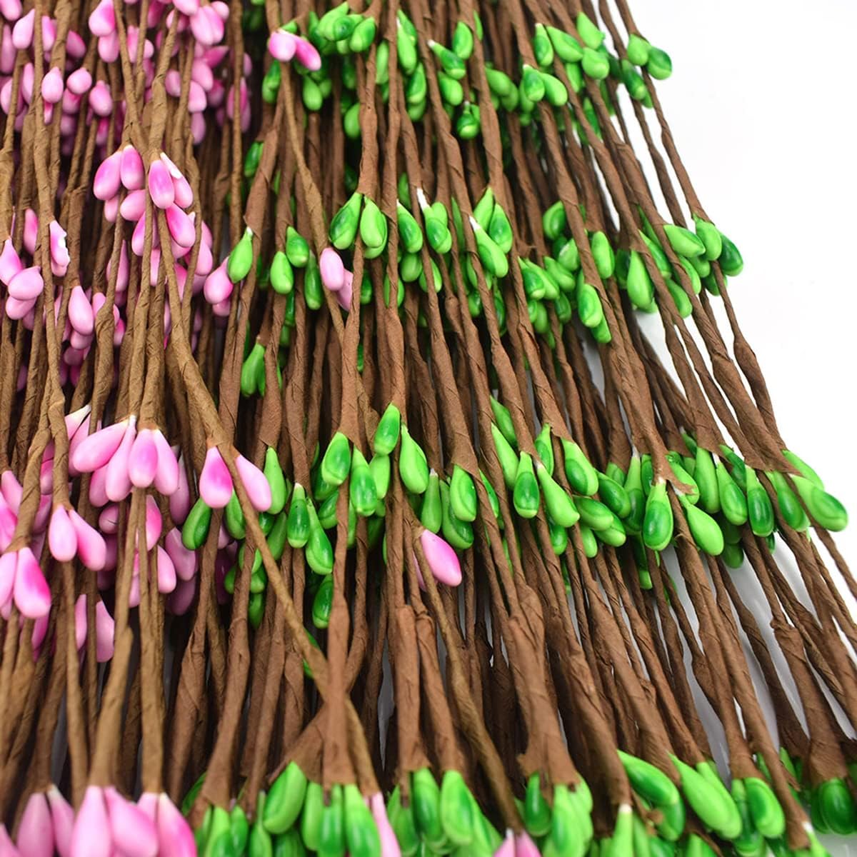 100pcs Floral Wire with Flower Bud 40cm(15.75") Iron Wire for Artificial Flowers DIY Wreath Decorative Branches,Green