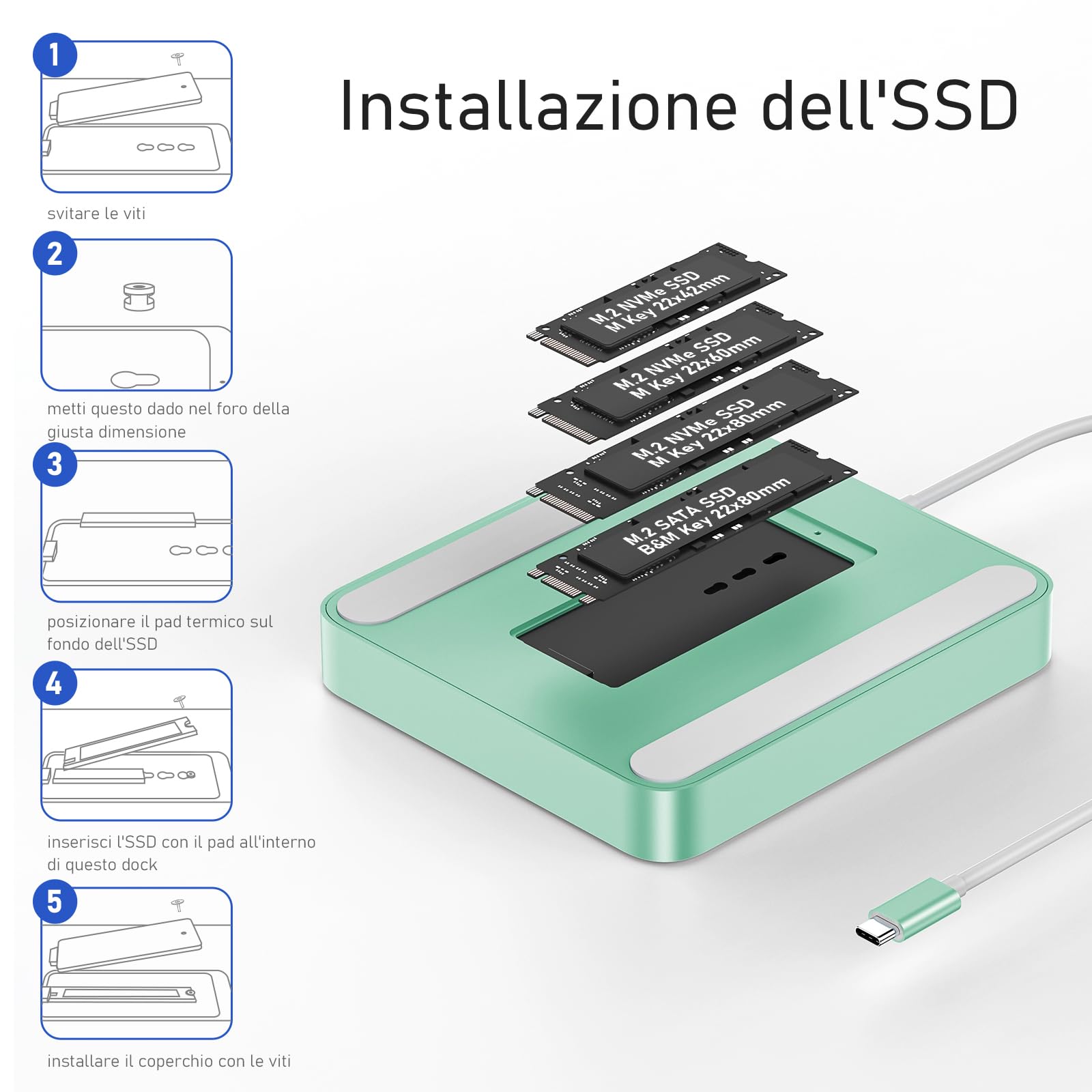 Hub USB-C per iMac 24 M1/M3/M4 con box esterno per SSD NVMe M.2 da 4TB | PULWTOP iMac Hub con USB A/C 10 Gbps, SD/TF, USB 2.0, accessori iMac con alloggiamento SSD M.2 (SSD non incluso), verde