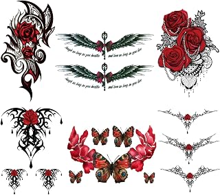 CARGEN Sexy Rose Temporary Tattoos - 6 Sheets Butterfly Jewelry Wings Wand Bow Tattoos for Women Girls Makeup Fake Tattoo Body Art Sticker Great for Legs Thighs Chest Hips Neck Shoulder