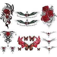CARGEN Sexy Rose Temporary Tattoos - 6 Sheets Butterfly Jewelry Wings Wand Bow Tattoos for Women Girls Makeup Fake Tattoo Body Art Sticker Great for Legs Thighs Chest Hips Neck Shoulder