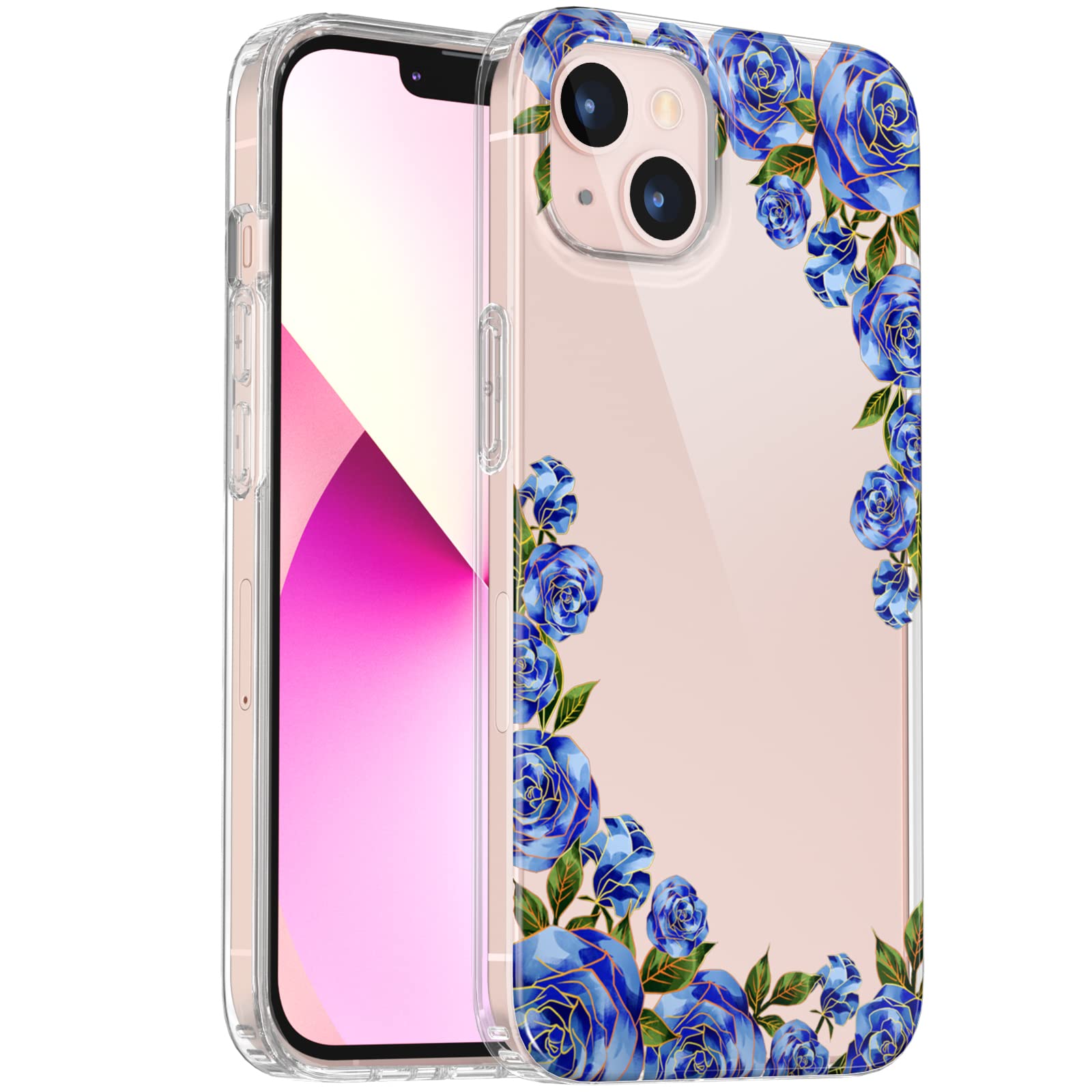 Compatible with iPhone 13 Mini Case, [Ultra Thin] Slim Shock-Absorption Bumper Cover, Silicone TPU Transparent Floral Flower Pattern for Girls Women,Protective Phone Case for iPhone 13 Mini-27