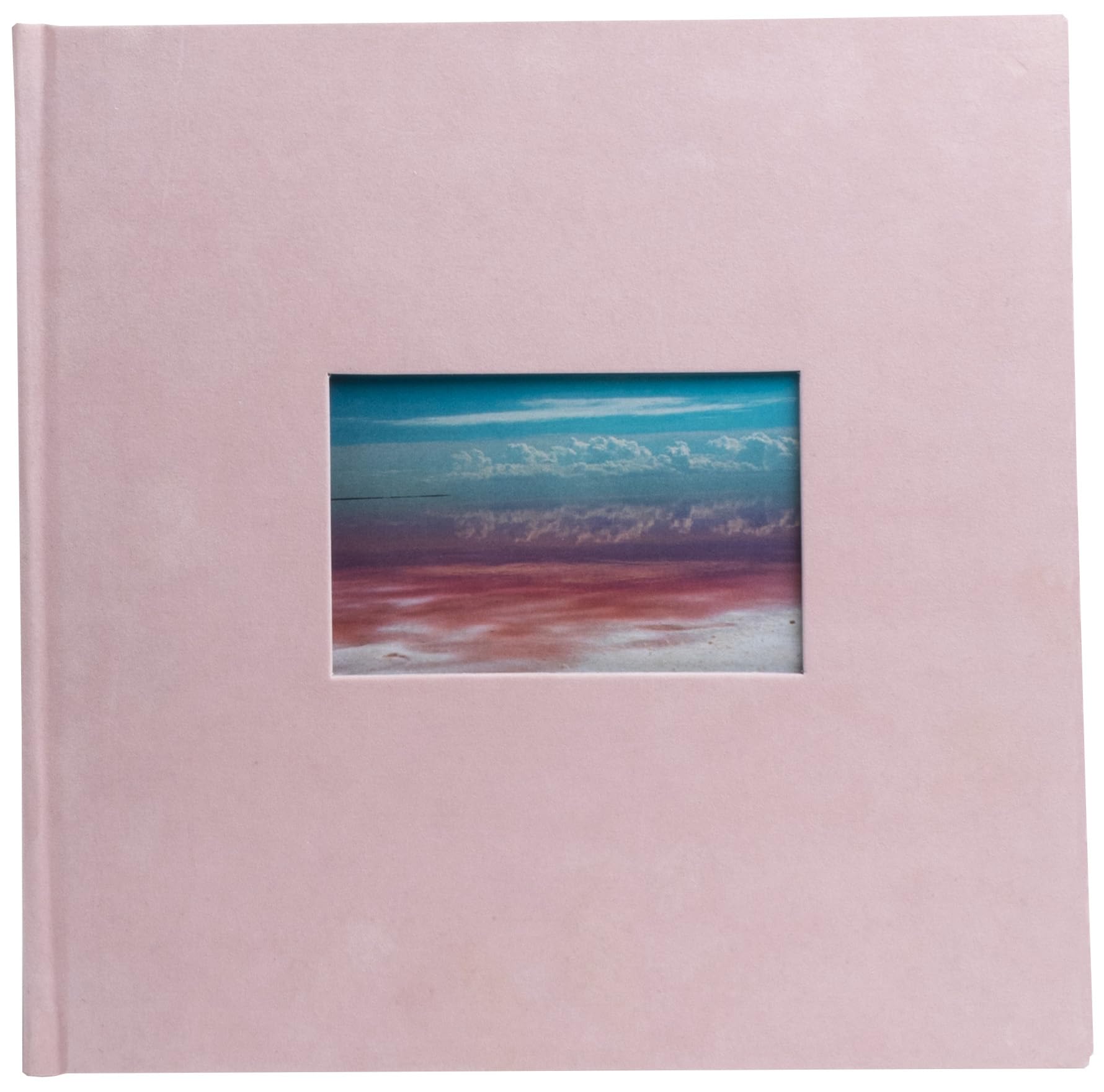 EXACOMPTA - Ref. 16357E – Skandi Book Photo Album – 60 Photos – 30 White Pages – Format 25 x 25 cm – Nude Velvet Look Cover – Customisable Window with Visual Holiday Landscape