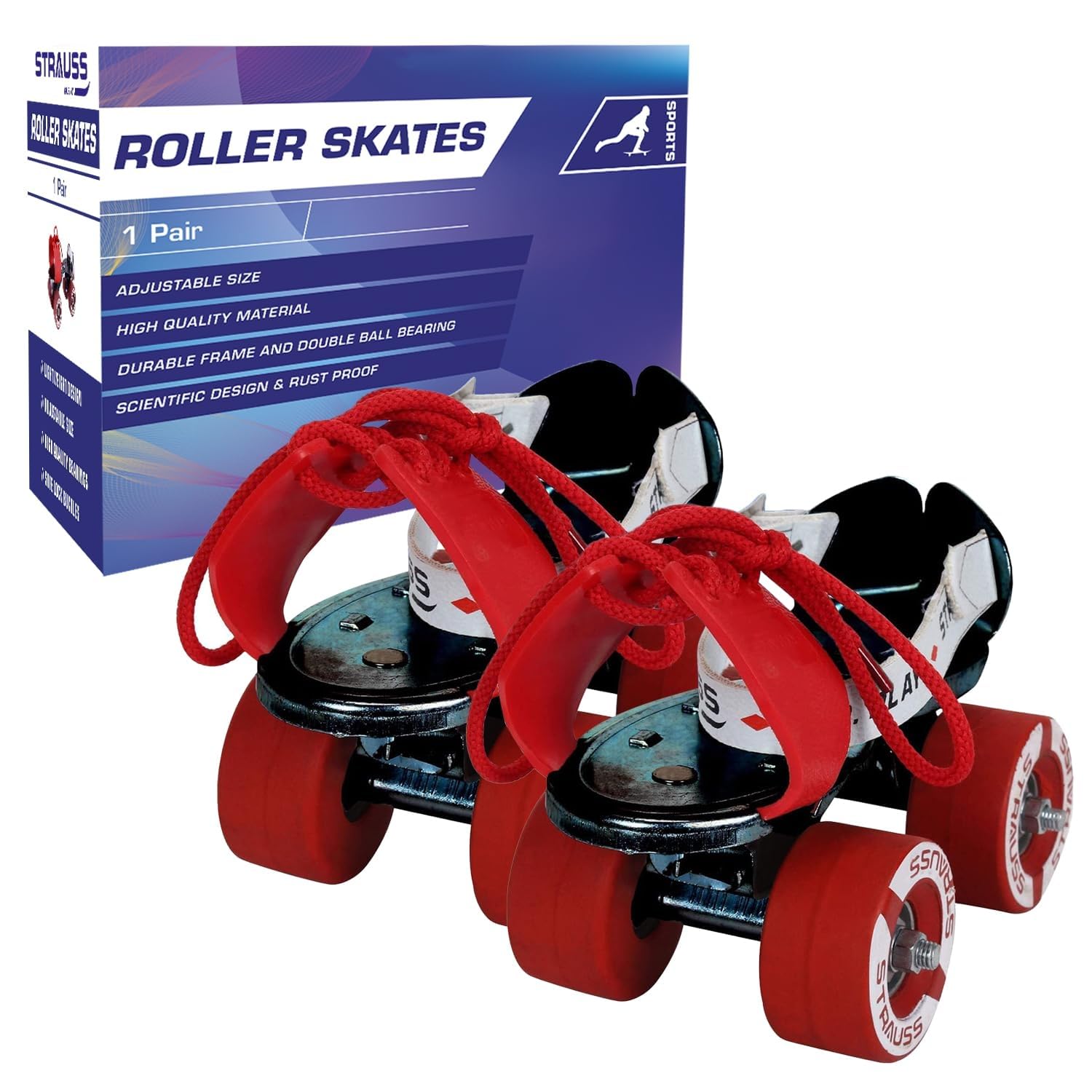 STRAUSS Junior Tenacity Roller Skates | Adjustable Shoe Size for Kids | 4 Wheels Skates for Boys and Girls | for Indoor and Outdoor Skating | Age Group 3-7 Years | Weight Capacity Upto 40kgs, Black