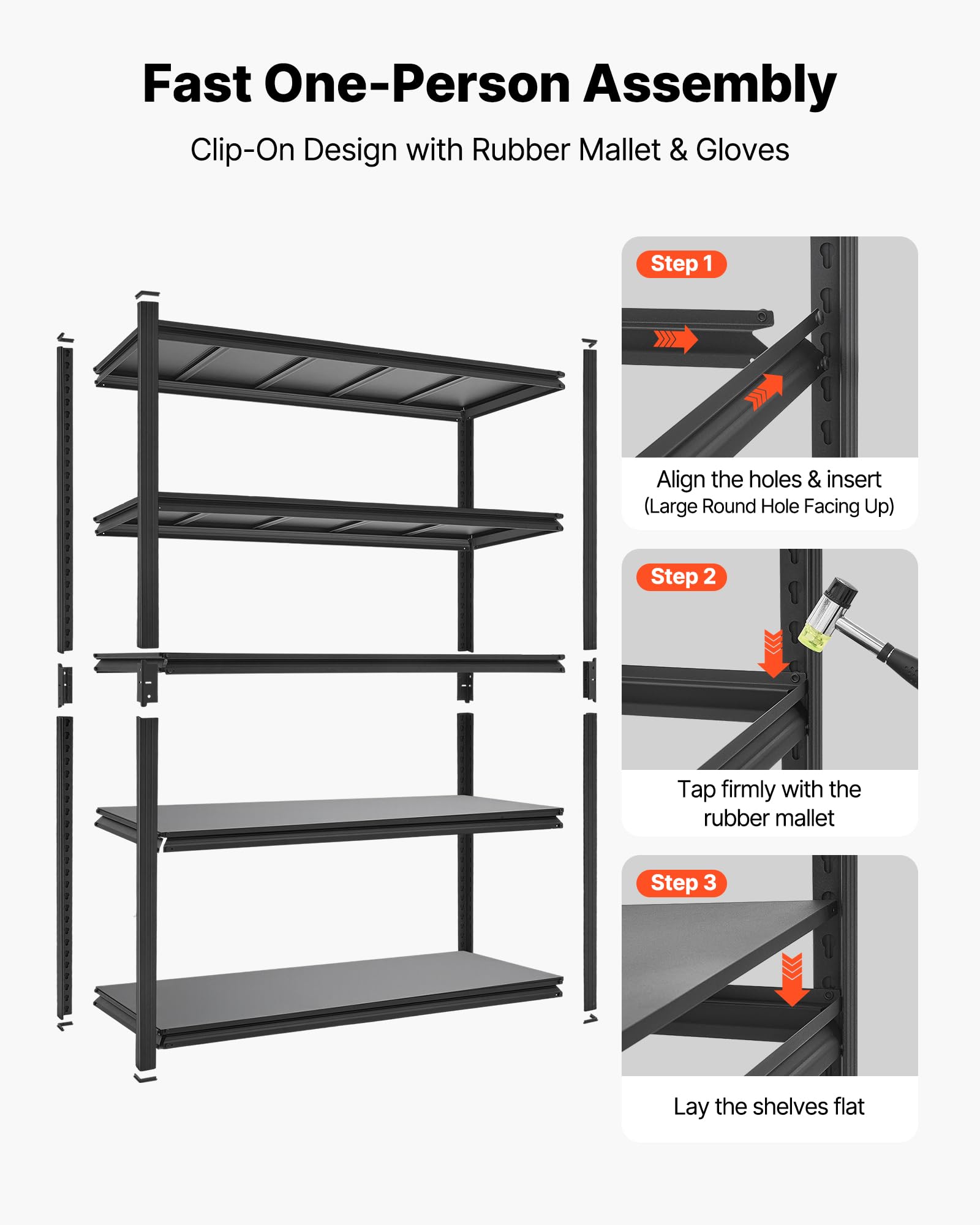 VEVOR Étagère de Rangement, 5 Niveaux Réglables, Étagère Charge Lourde Modulable 1230x522x1813 mm, Capacité de Charge Totale 1360,8 kg, Rayonnage Métallique pour Atelier, Garage, Entrepôt et Cave