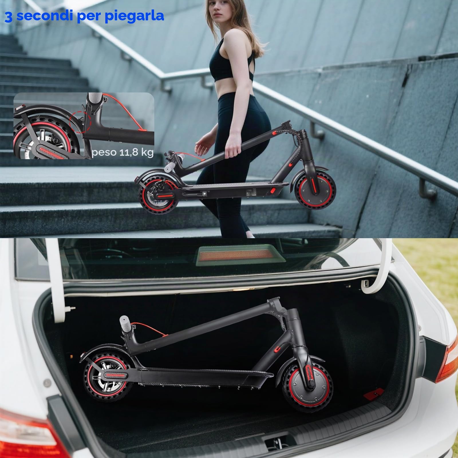 Monopattini Elettrici Adulto, Autonomia 20-30 km, Pneumatici 8.5", 3 Modalità di Velocità, Monopattino Piegevole con APP, Doppio Sistema di Frenatura, E-Scooter Rapido per Adolescenti, Motore 350W