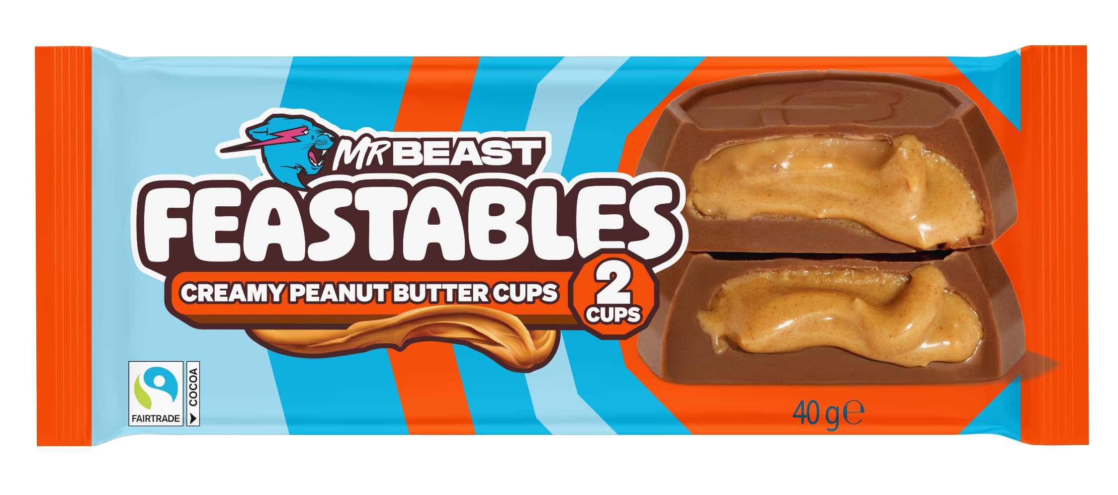 Feastables MrBeast Peanut Butter Cups 3 x 40g – Czekolada Mleczna z Kremowym Masłem Orzechowym – 2 Cups w Opakowaniu – 120g