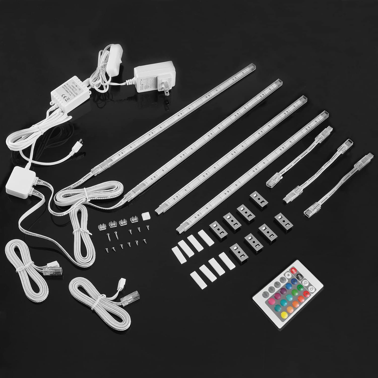 Cefrank 4X 12 Linkable RGB LED Shelf Light Bars Kit for Display Cabinet - Remote Control, Multi-Colors